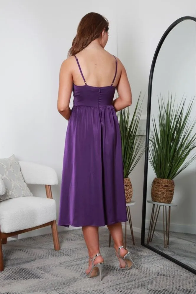 Double Second Purple Satin Strappy Midi Wrap Dress