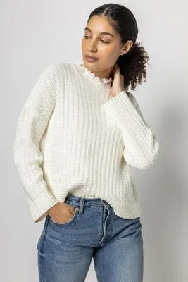 Eyelet Trimmed Crewneck Sweater