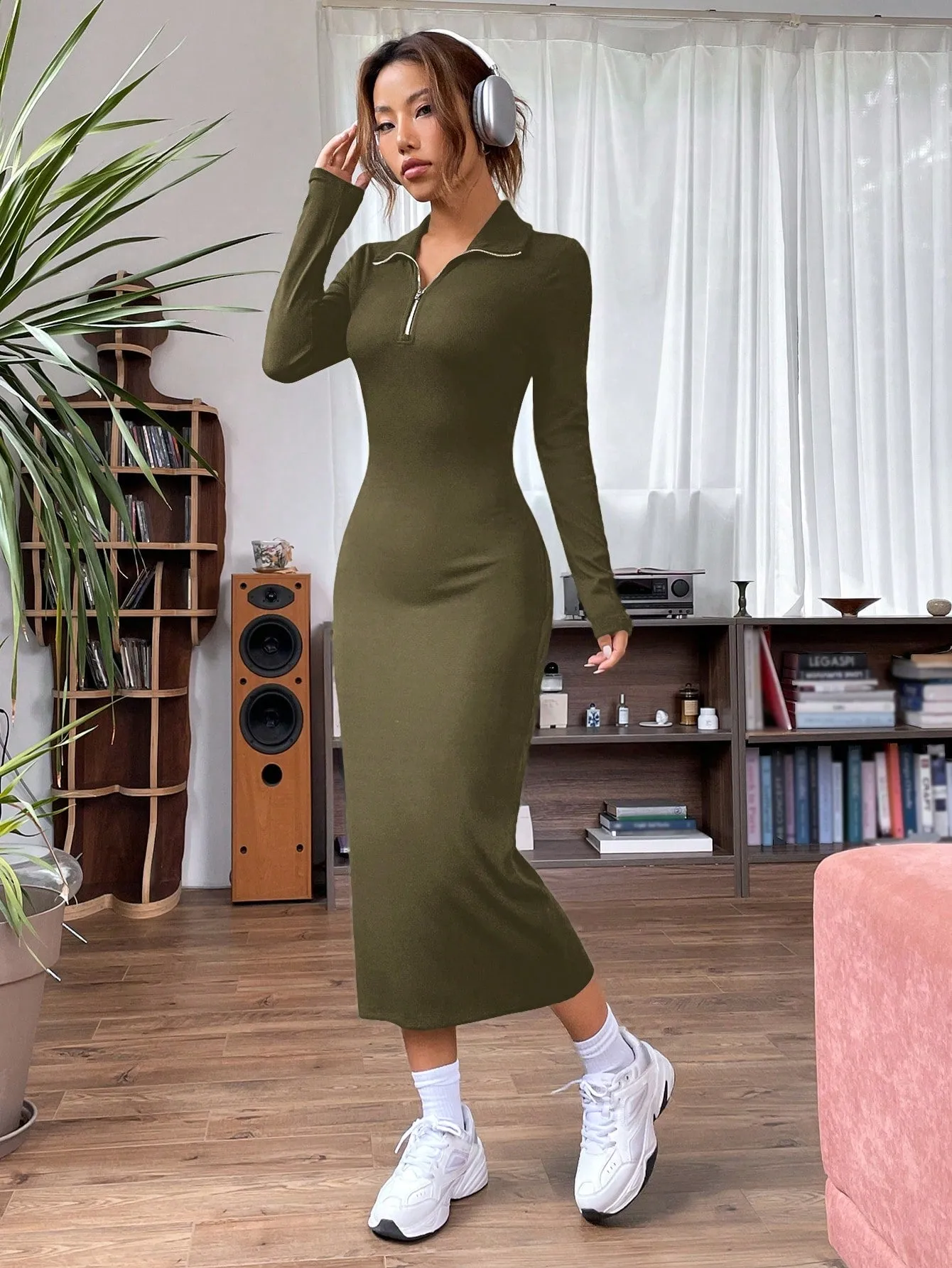 EZwear Quarter Zip Bodycon Dress