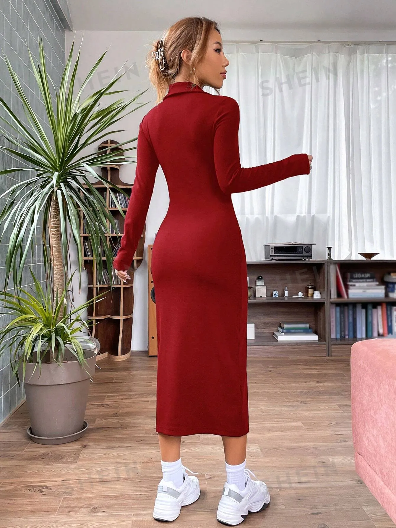 EZwear Quarter Zip Bodycon Dress