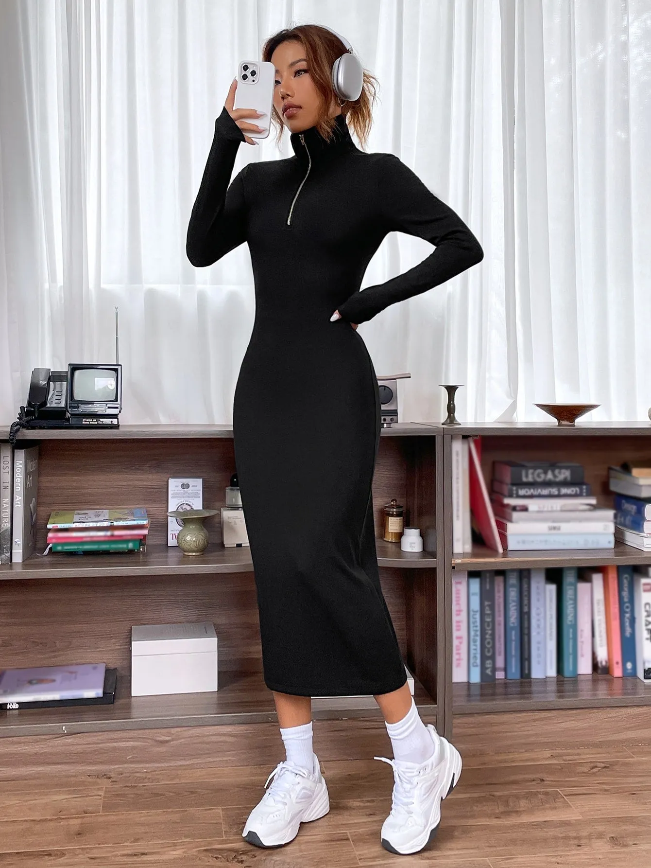 EZwear Quarter Zip Bodycon Dress