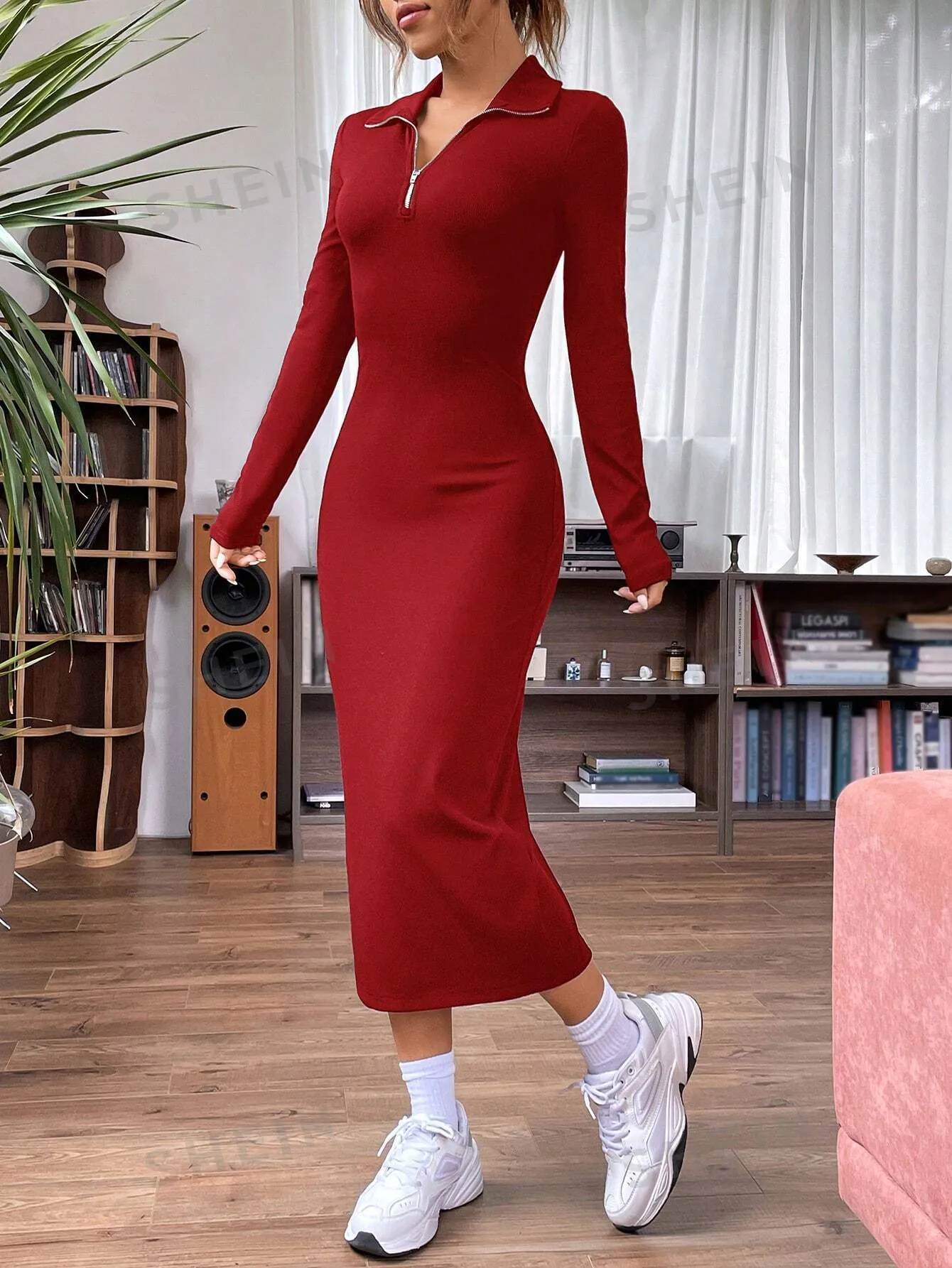 EZwear Quarter Zip Bodycon Dress