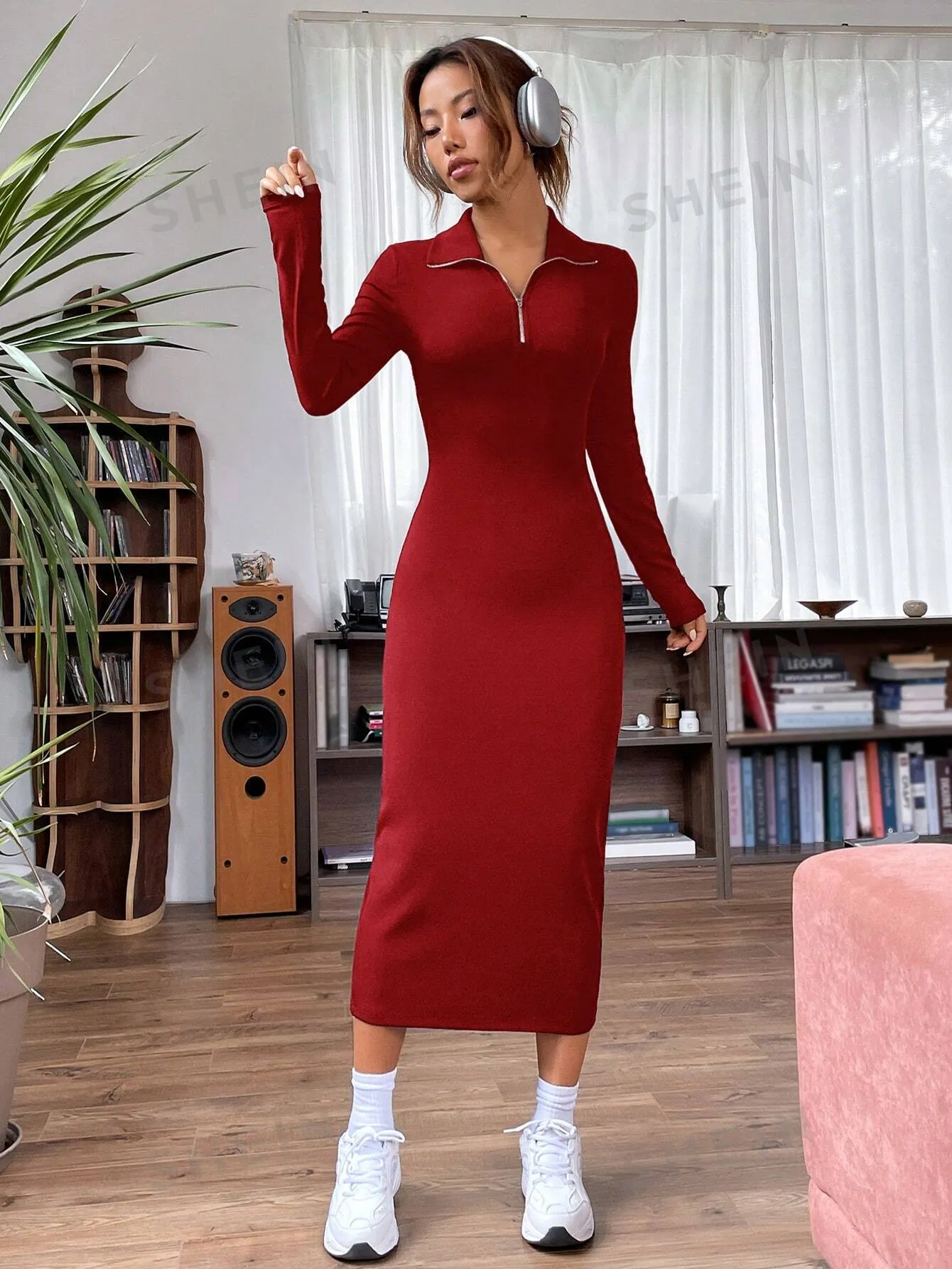 EZwear Quarter Zip Bodycon Dress