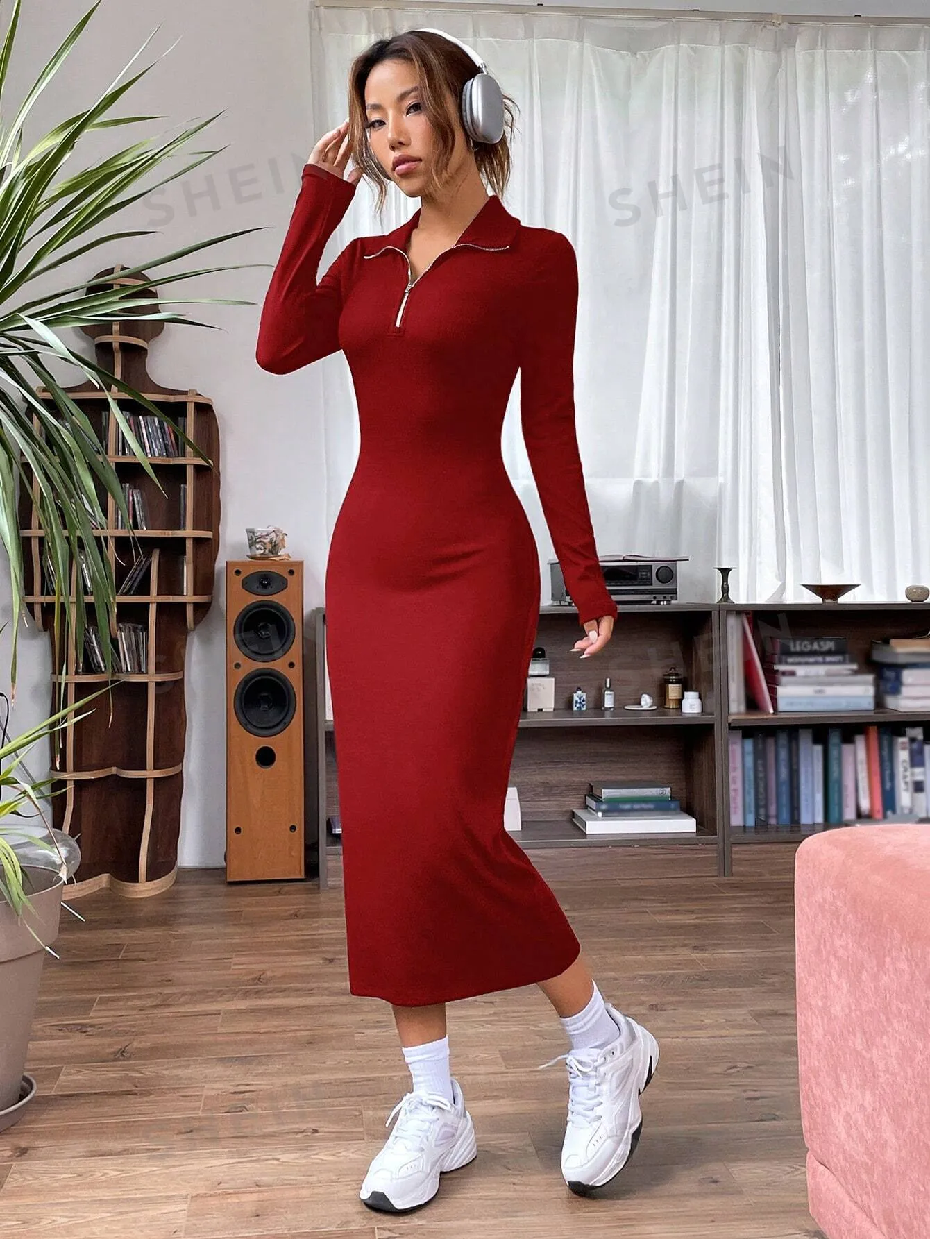 EZwear Quarter Zip Bodycon Dress