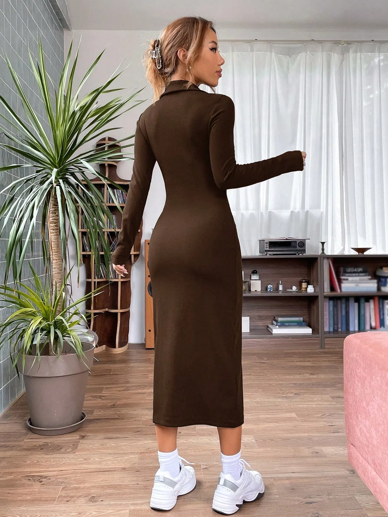 EZwear Quarter Zip Bodycon Dress