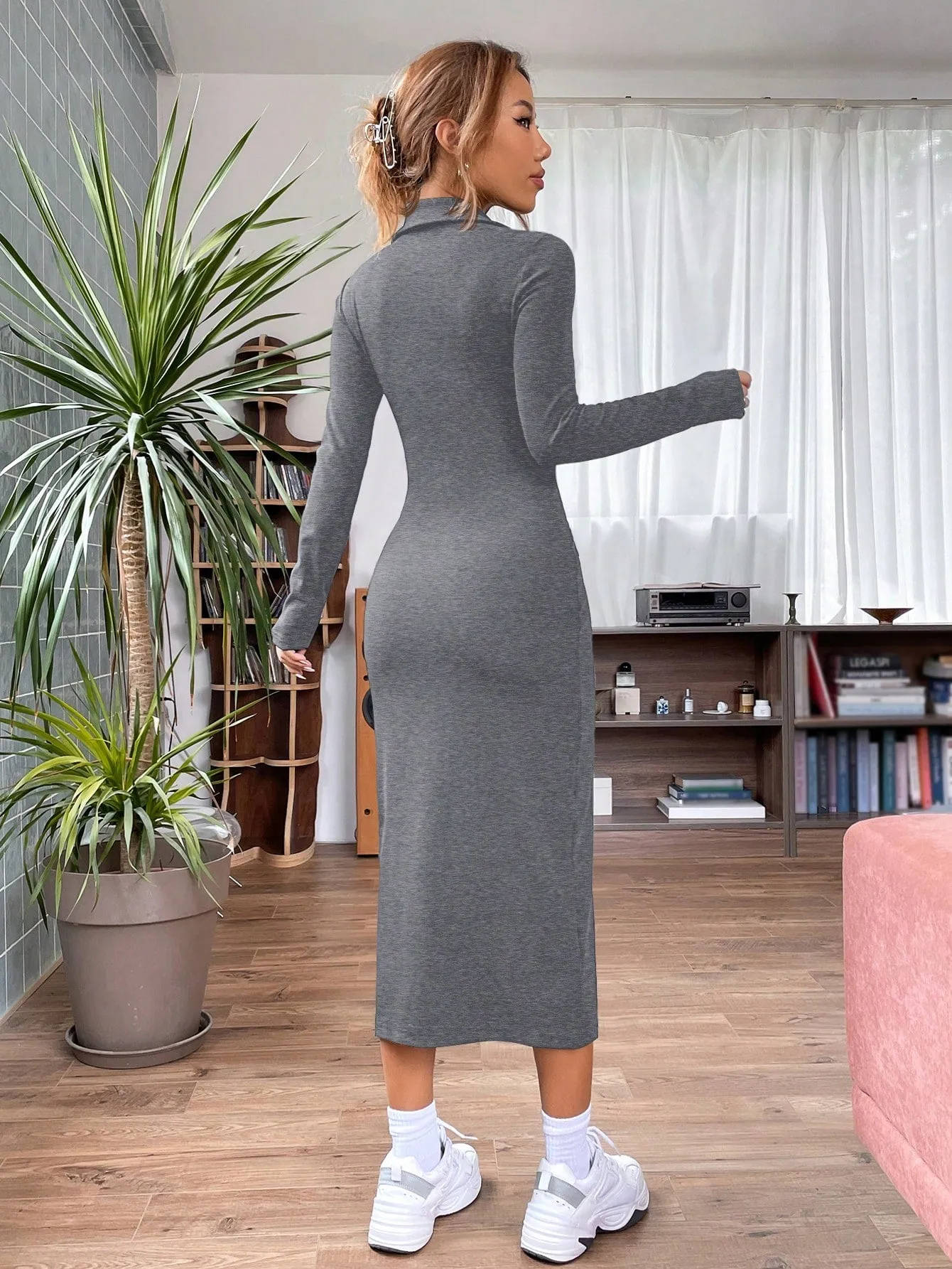 EZwear Quarter Zip Bodycon Dress