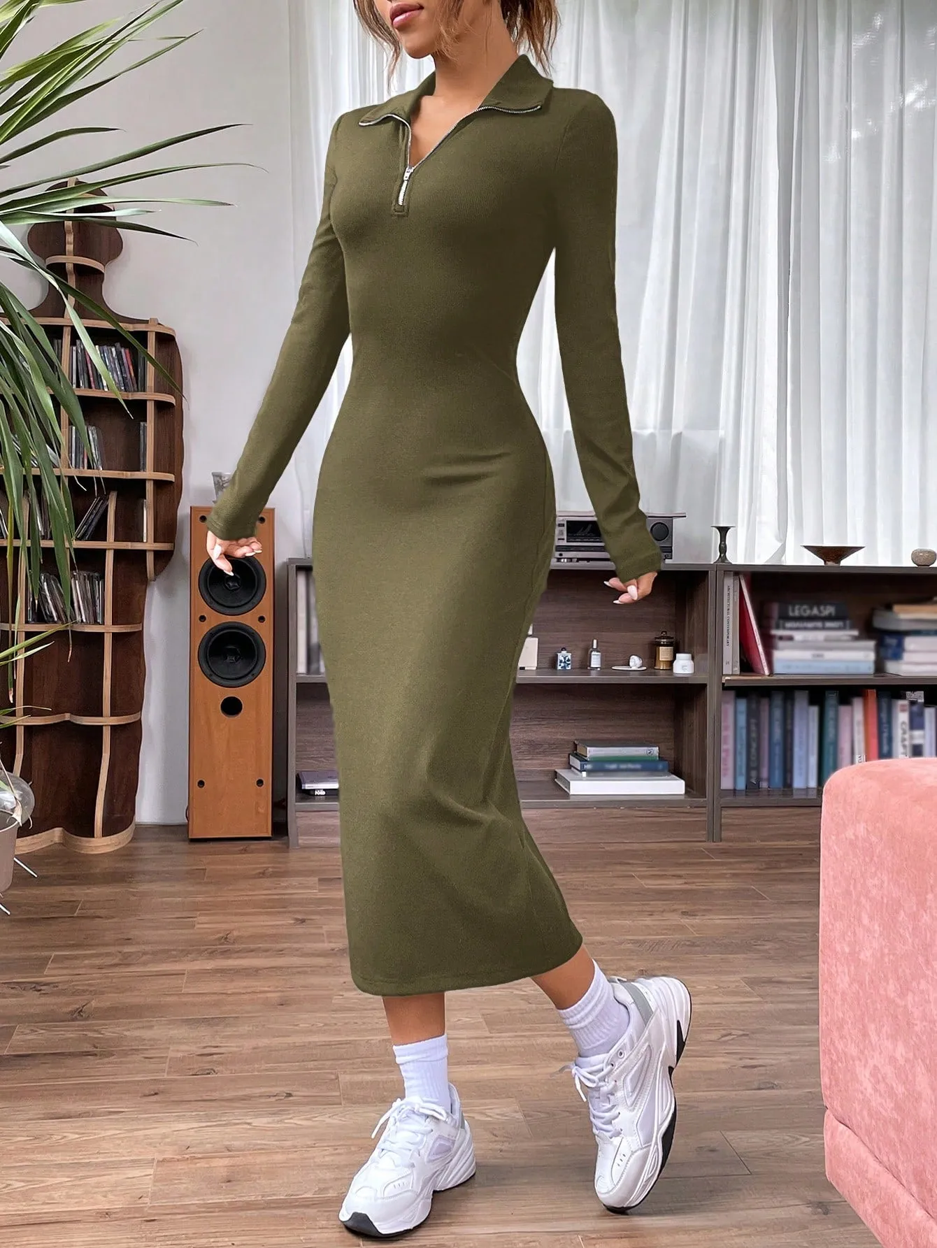 EZwear Quarter Zip Bodycon Dress