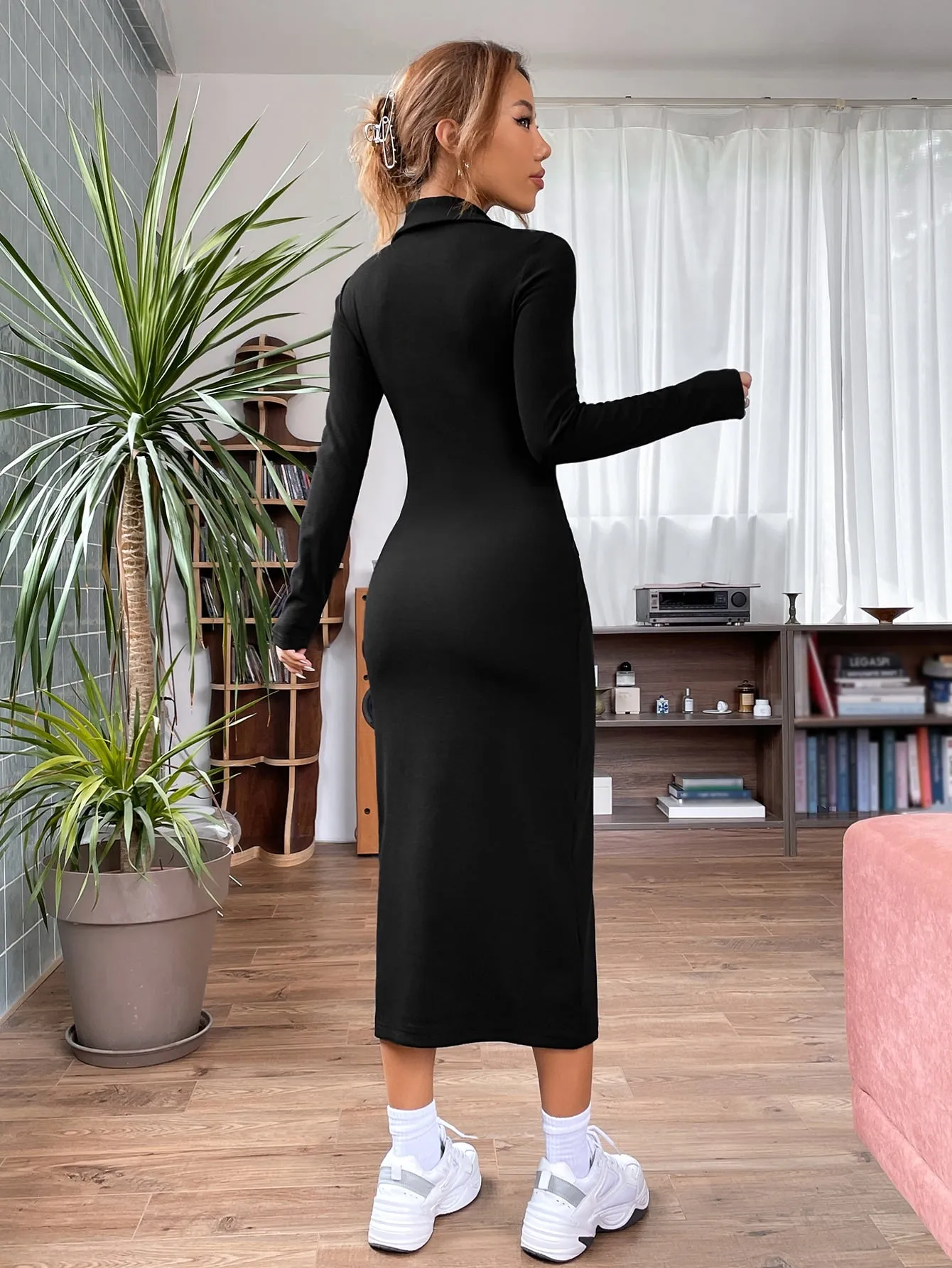 EZwear Quarter Zip Bodycon Dress