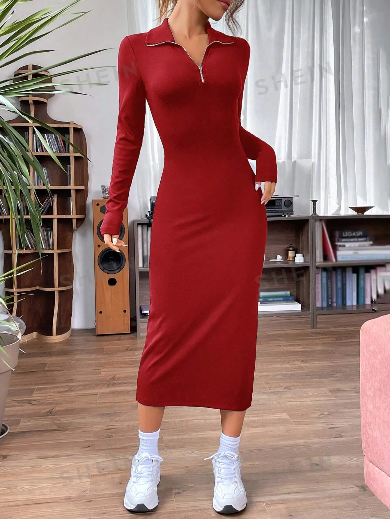 EZwear Quarter Zip Bodycon Dress