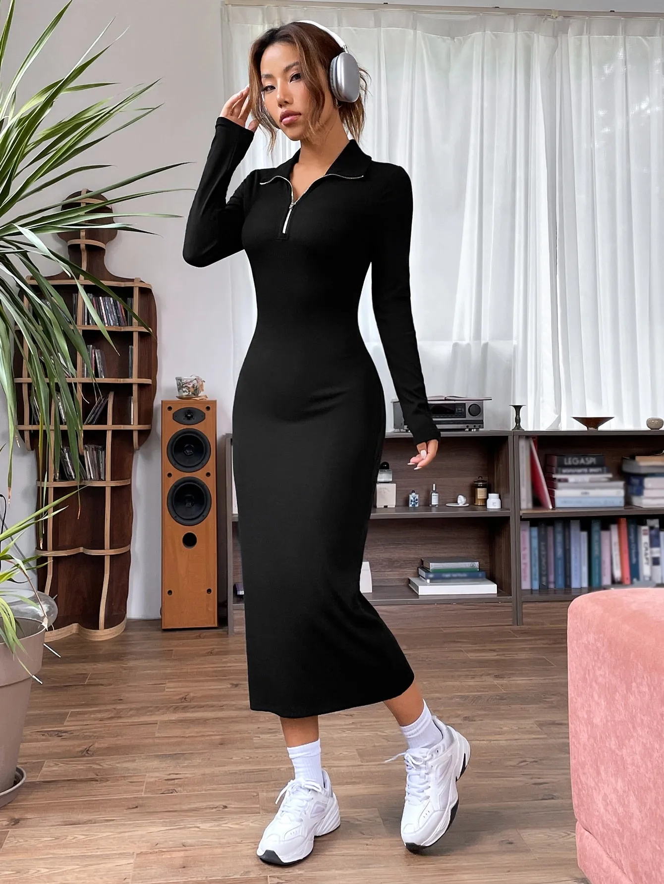 EZwear Quarter Zip Bodycon Dress