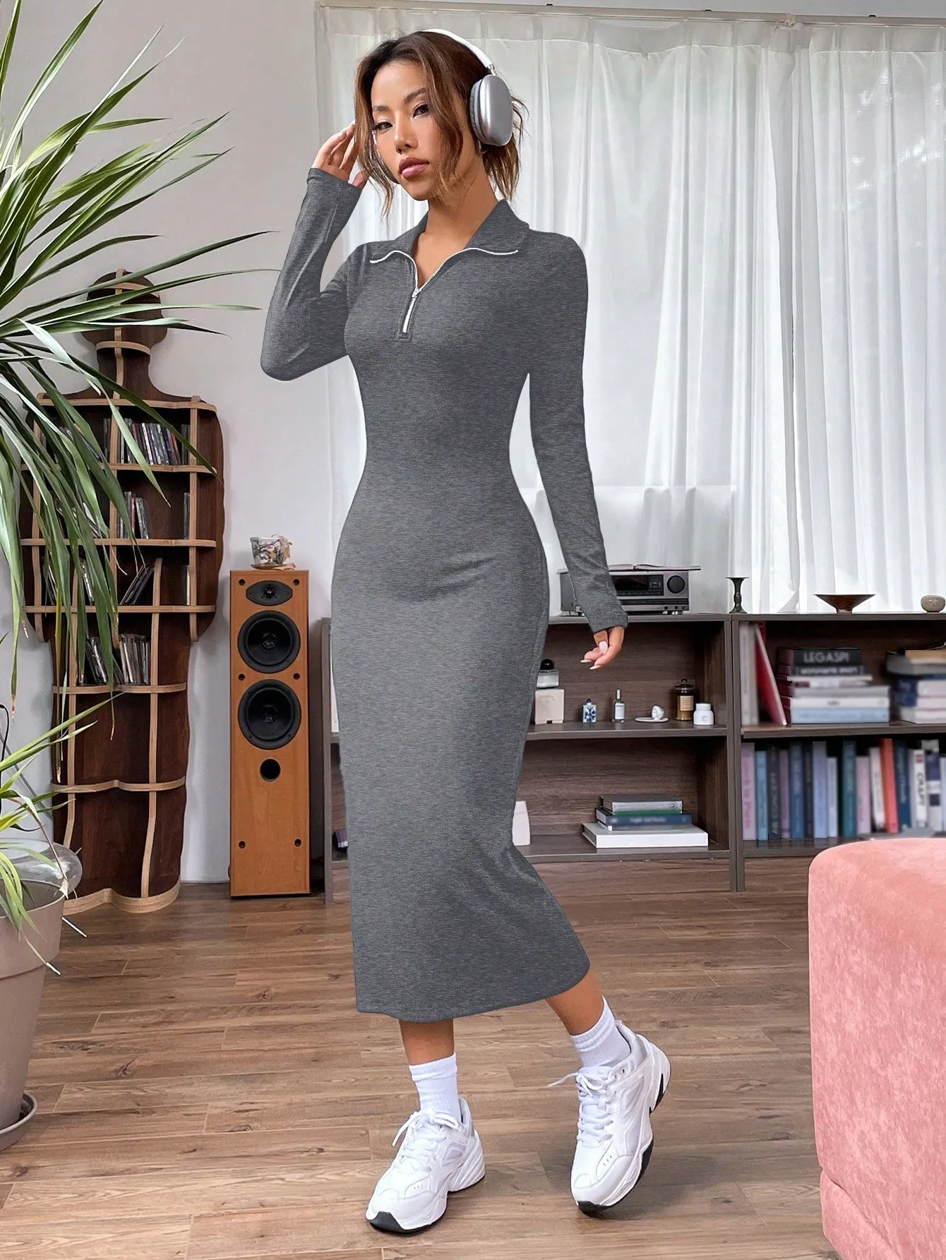 EZwear Quarter Zip Bodycon Dress