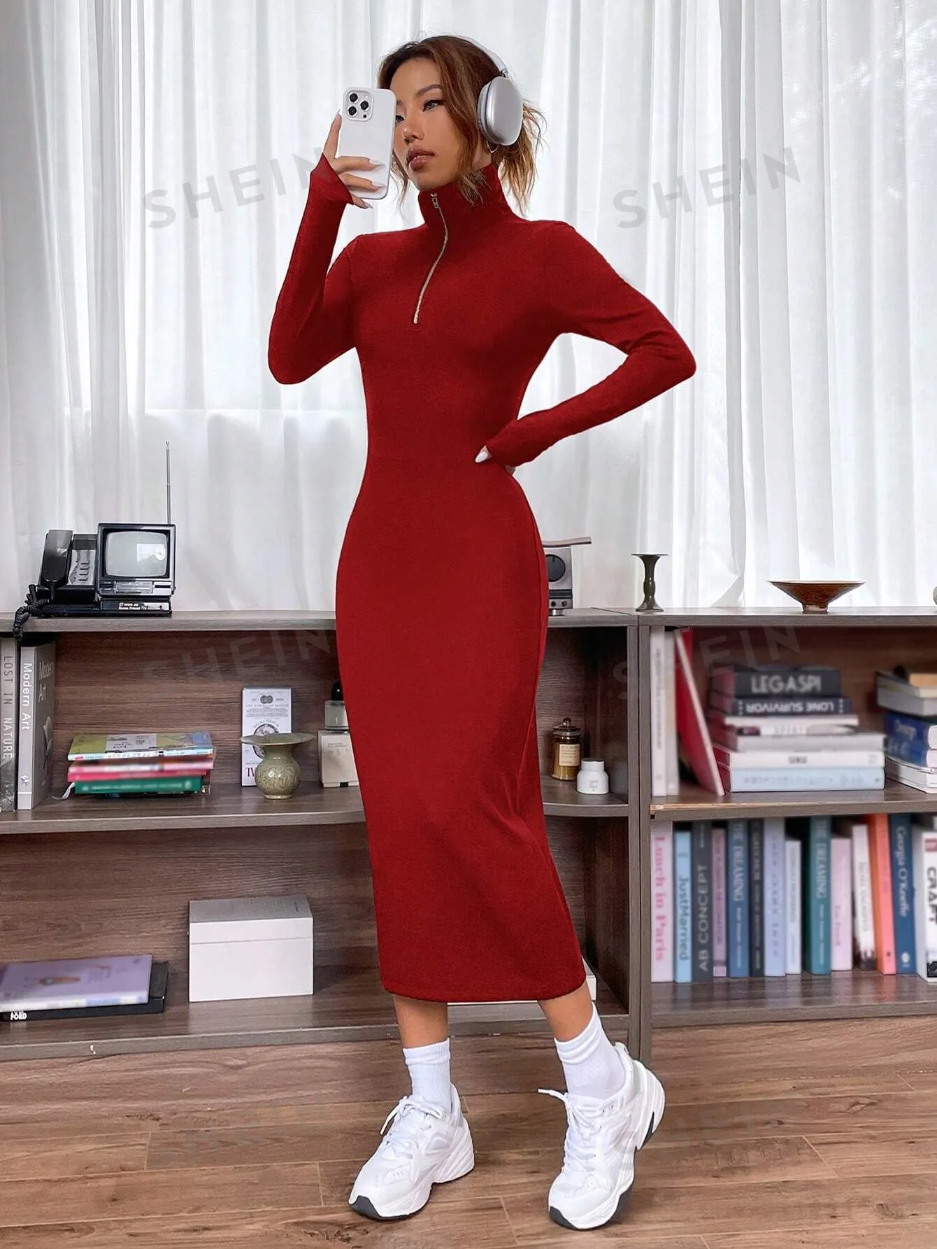 EZwear Quarter Zip Bodycon Dress