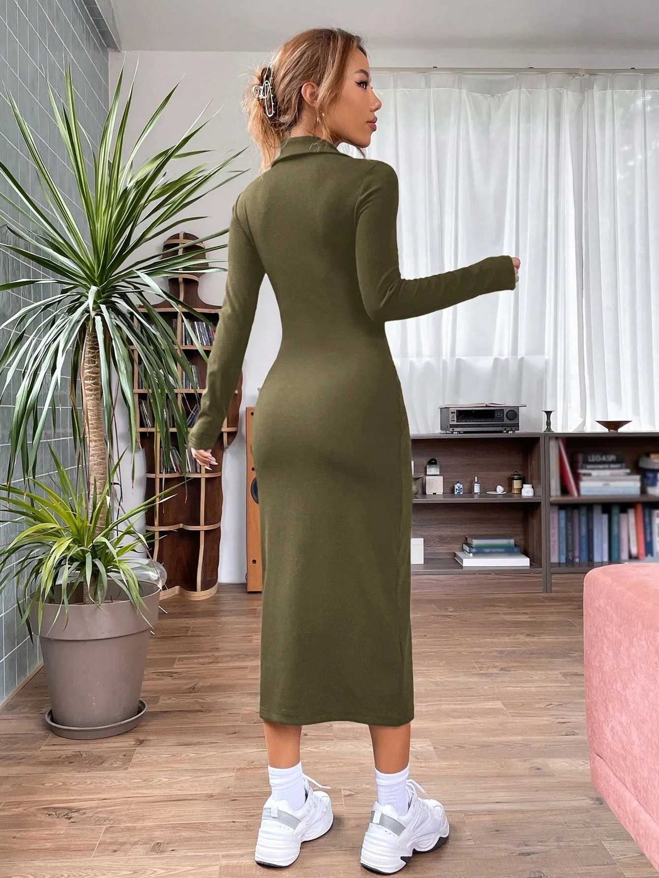 EZwear Quarter Zip Bodycon Dress