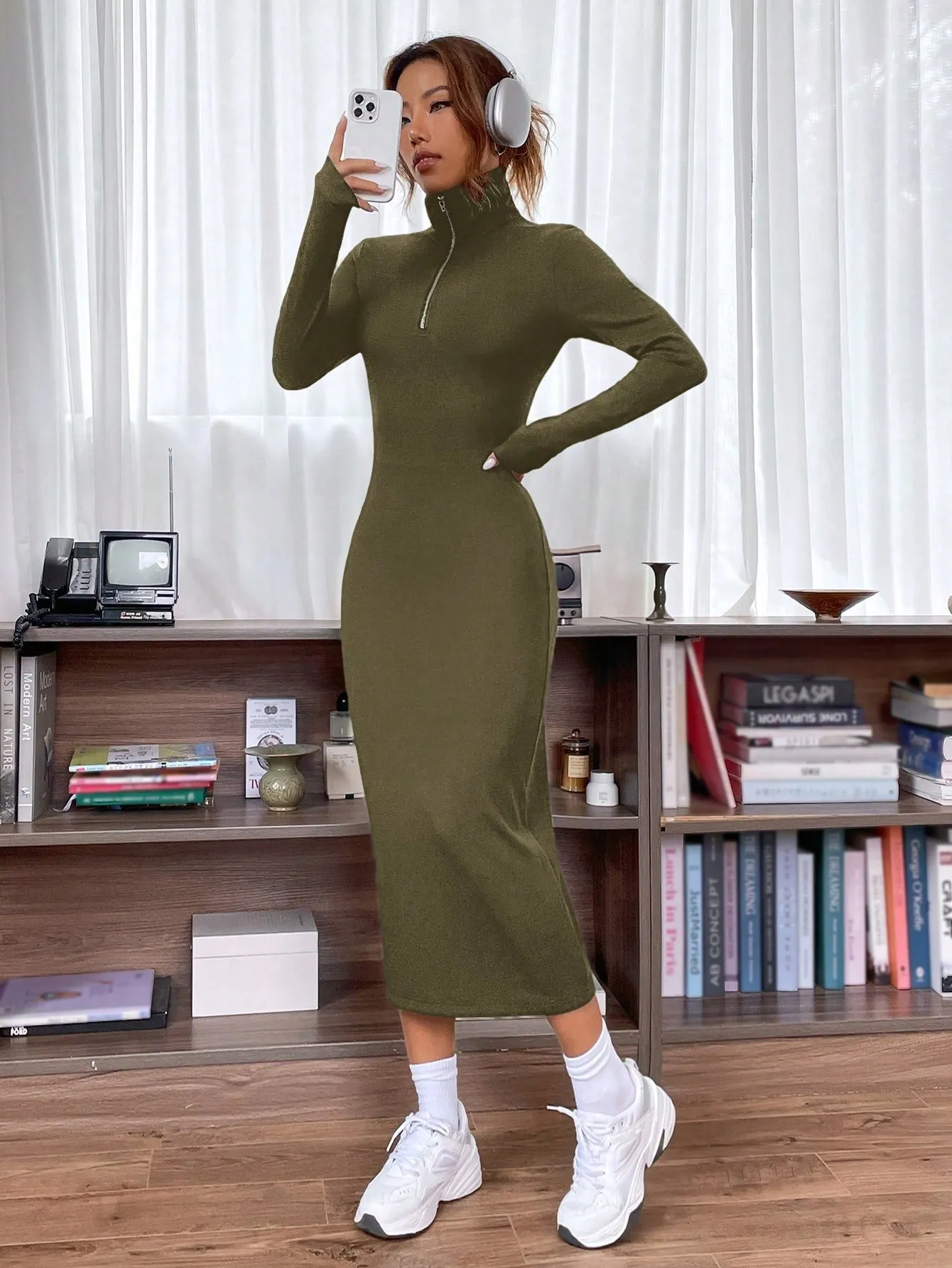 EZwear Quarter Zip Bodycon Dress