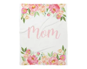 Family Name Minky Blanket - Peony Frame Floral on White *Single Layer