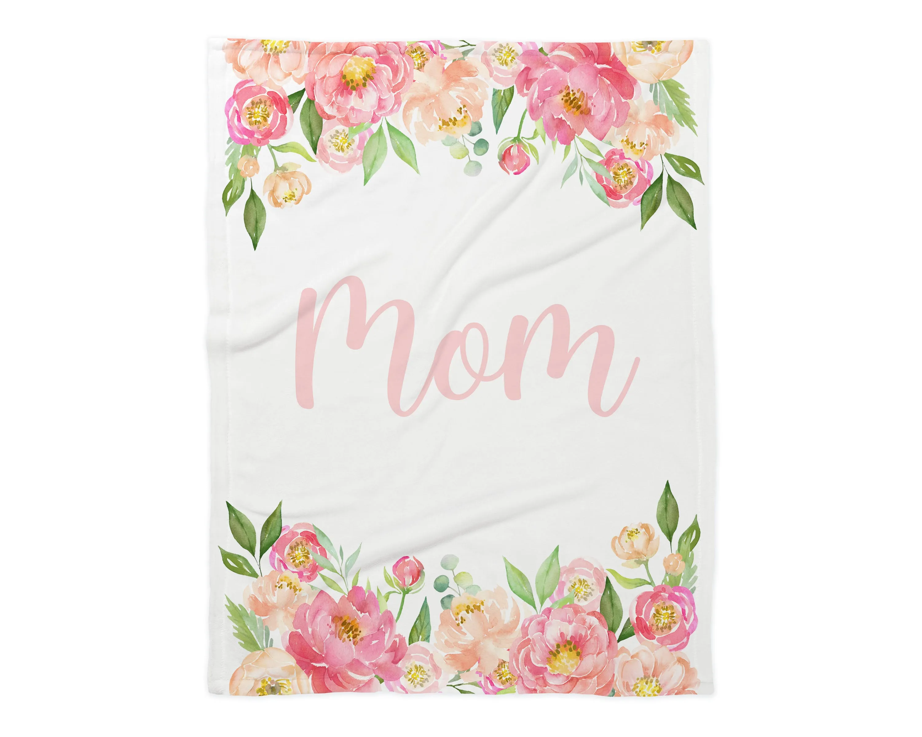 Family Name Minky Blanket - Peony Frame Floral on White *Single Layer