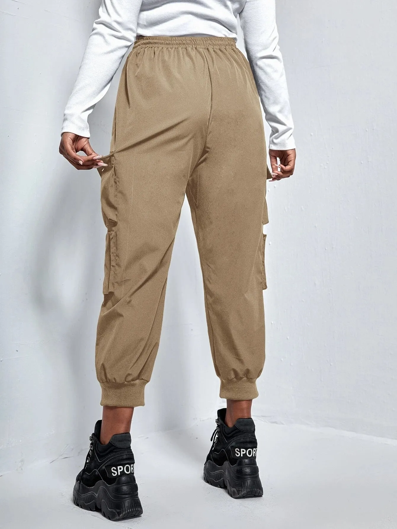 Flap Pocket Drawstring Cropped Cargo Pants