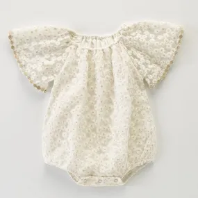 Flying Sleeve Flower Embroidered Romper