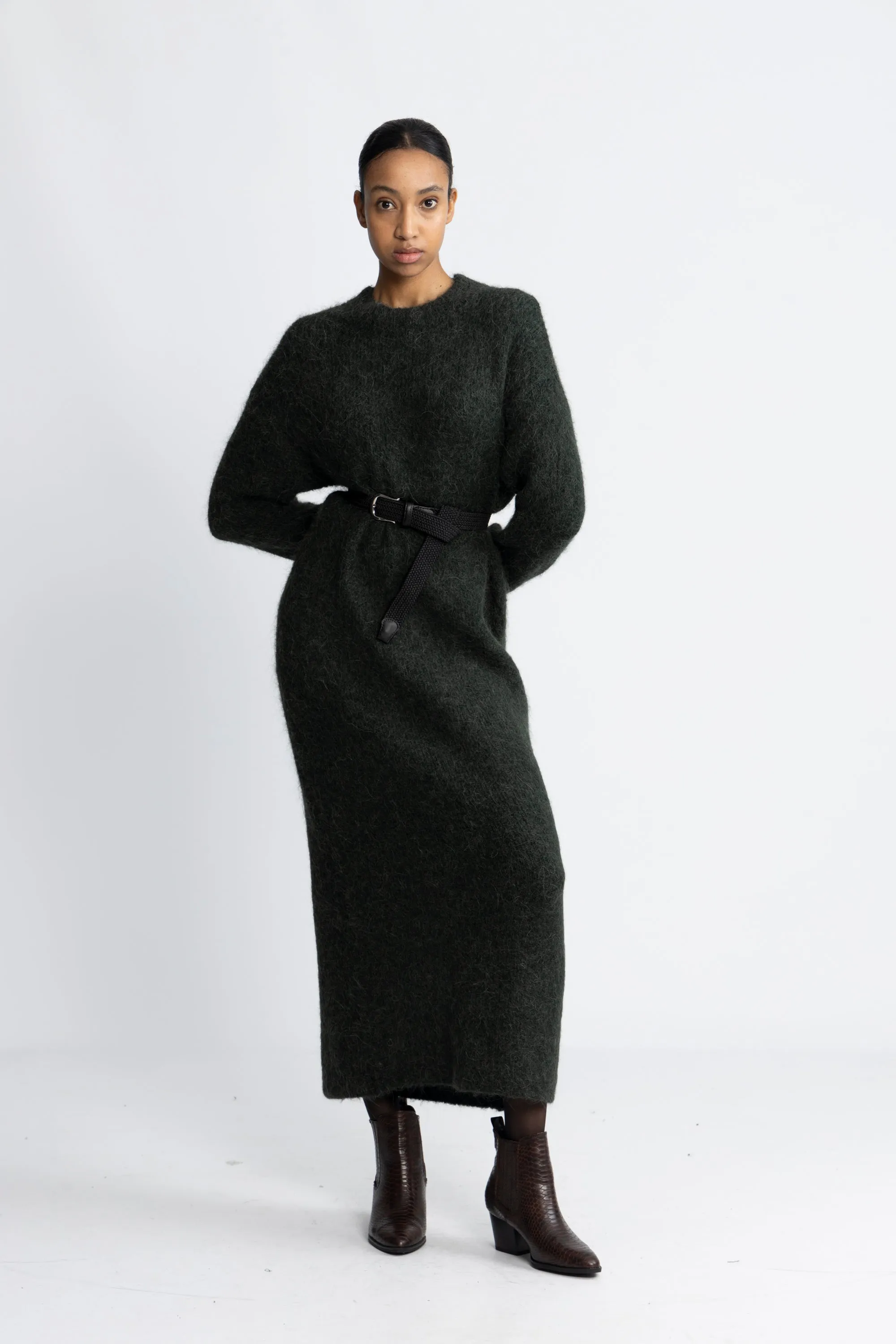 Gabella Ls Knit O-Neck Dress Camp - Scarab