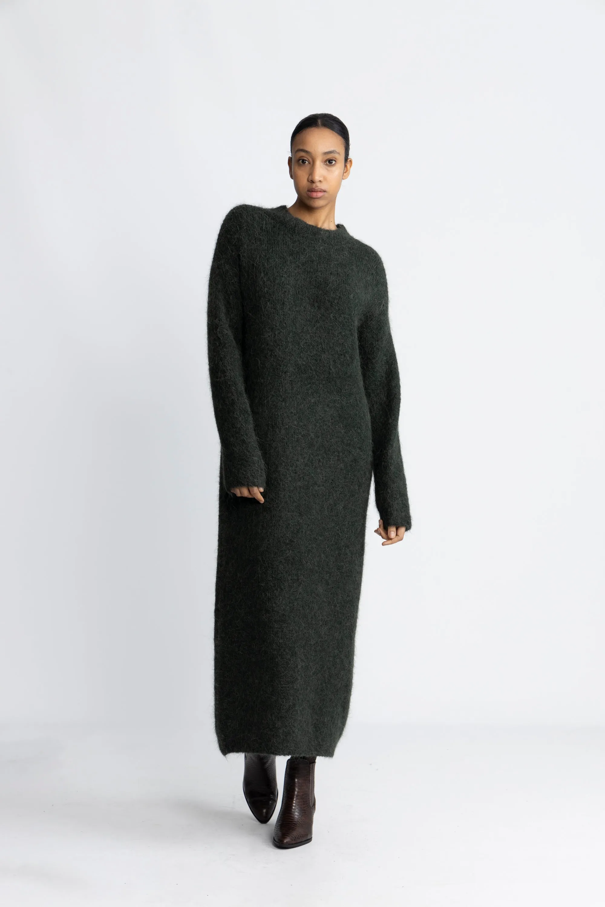 Gabella Ls Knit O-Neck Dress Camp - Scarab