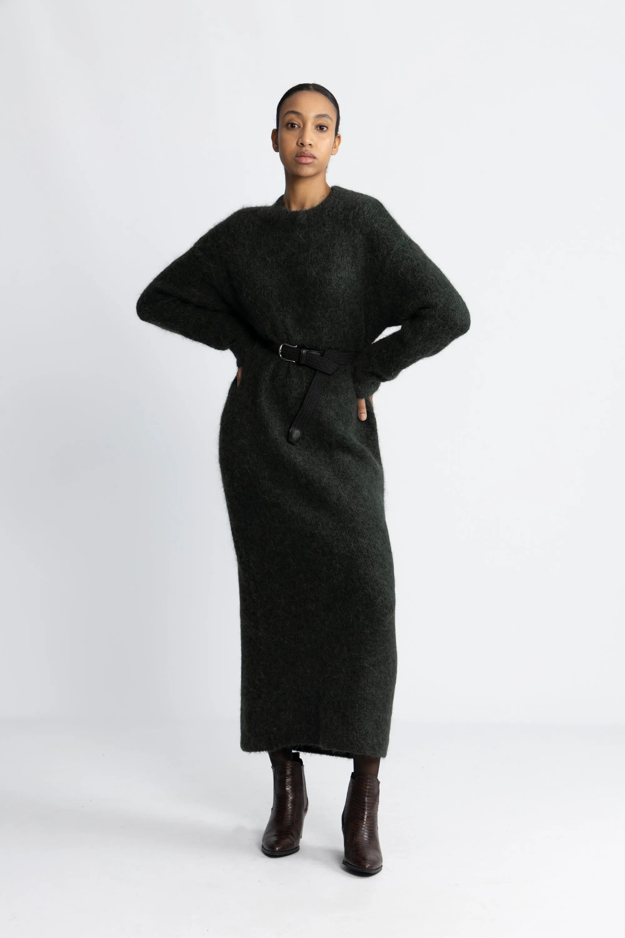 Gabella Ls Knit O-Neck Dress Camp - Scarab