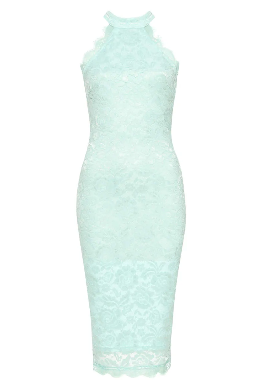 Green Lace High Neck Bodycon