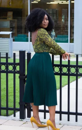 Green Pleated Midi Skirt