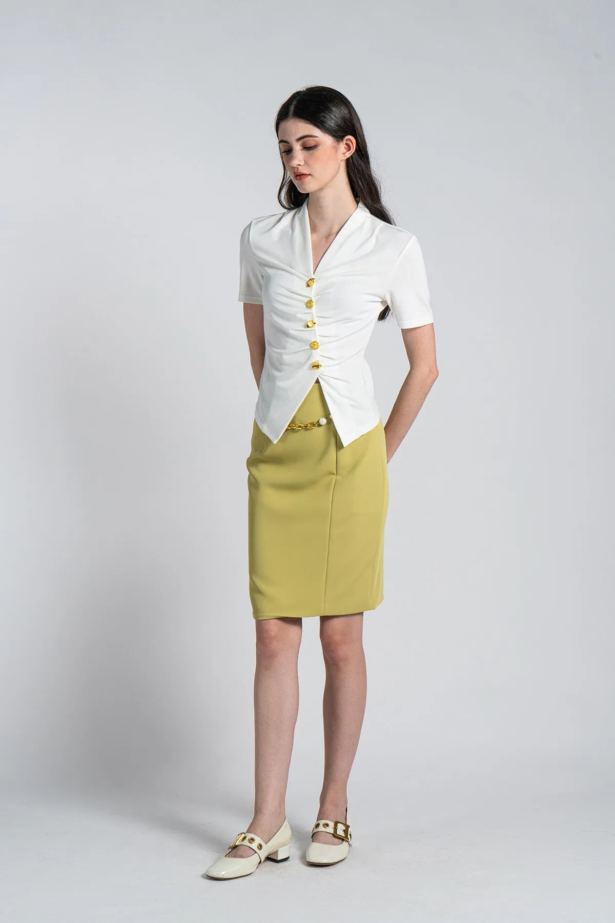 Haellieta High Waisted Pencil Skirt with Chain