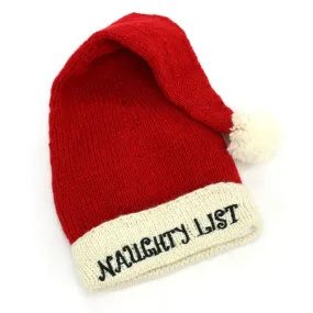 Hand Knitted Wool Christmas Beanie Hat - Naughty List Red