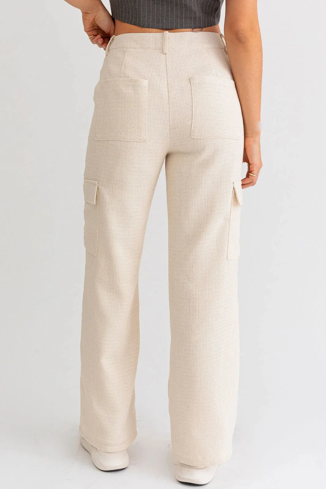 High Rise Faux Leather Cargo Pants