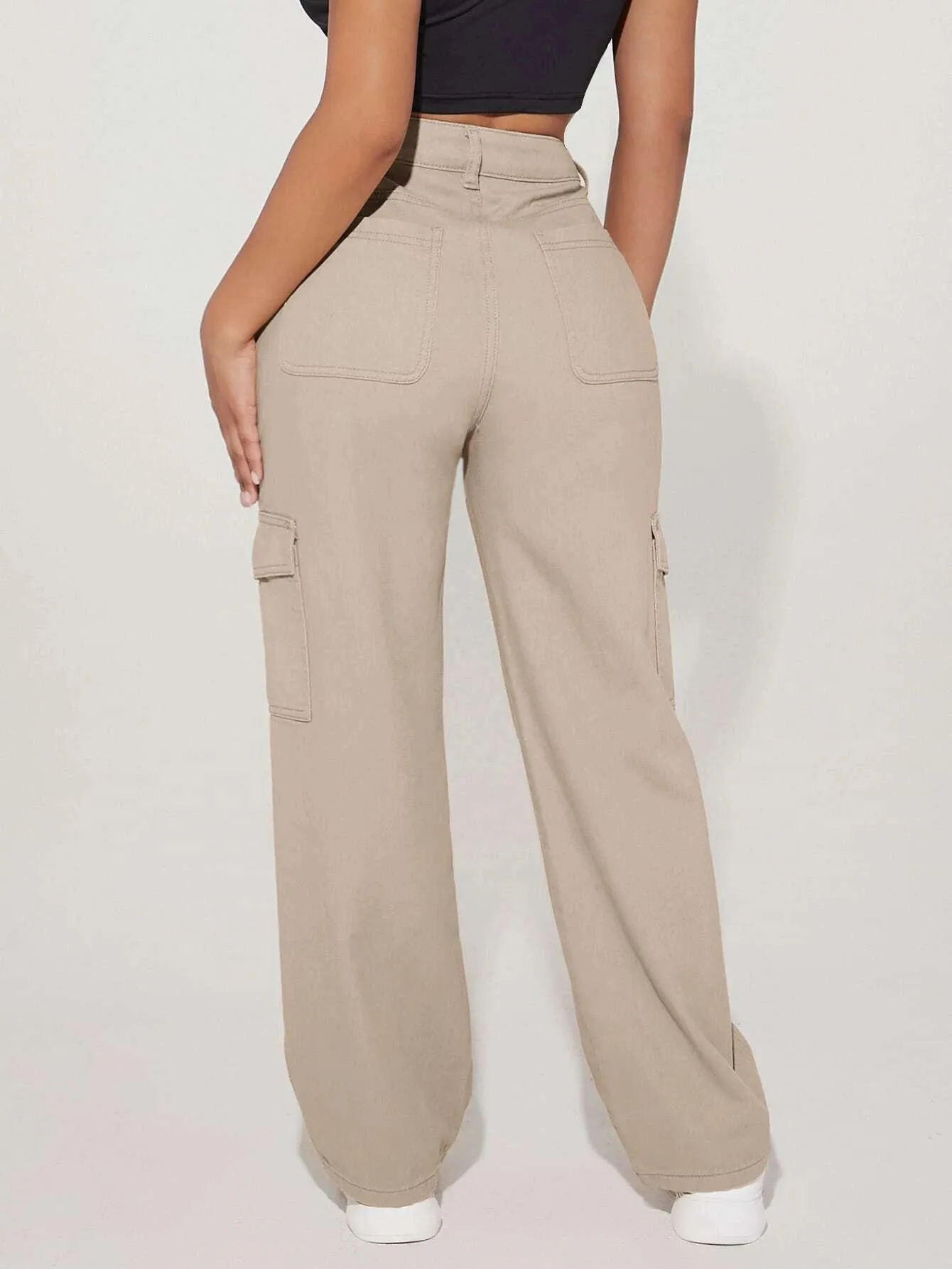 High Waist Flap Cargo Jeans