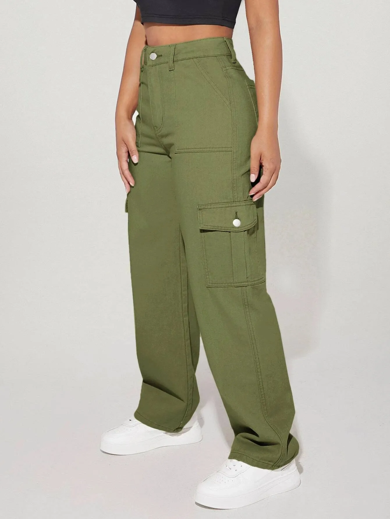 High Waist Flap Cargo Jeans