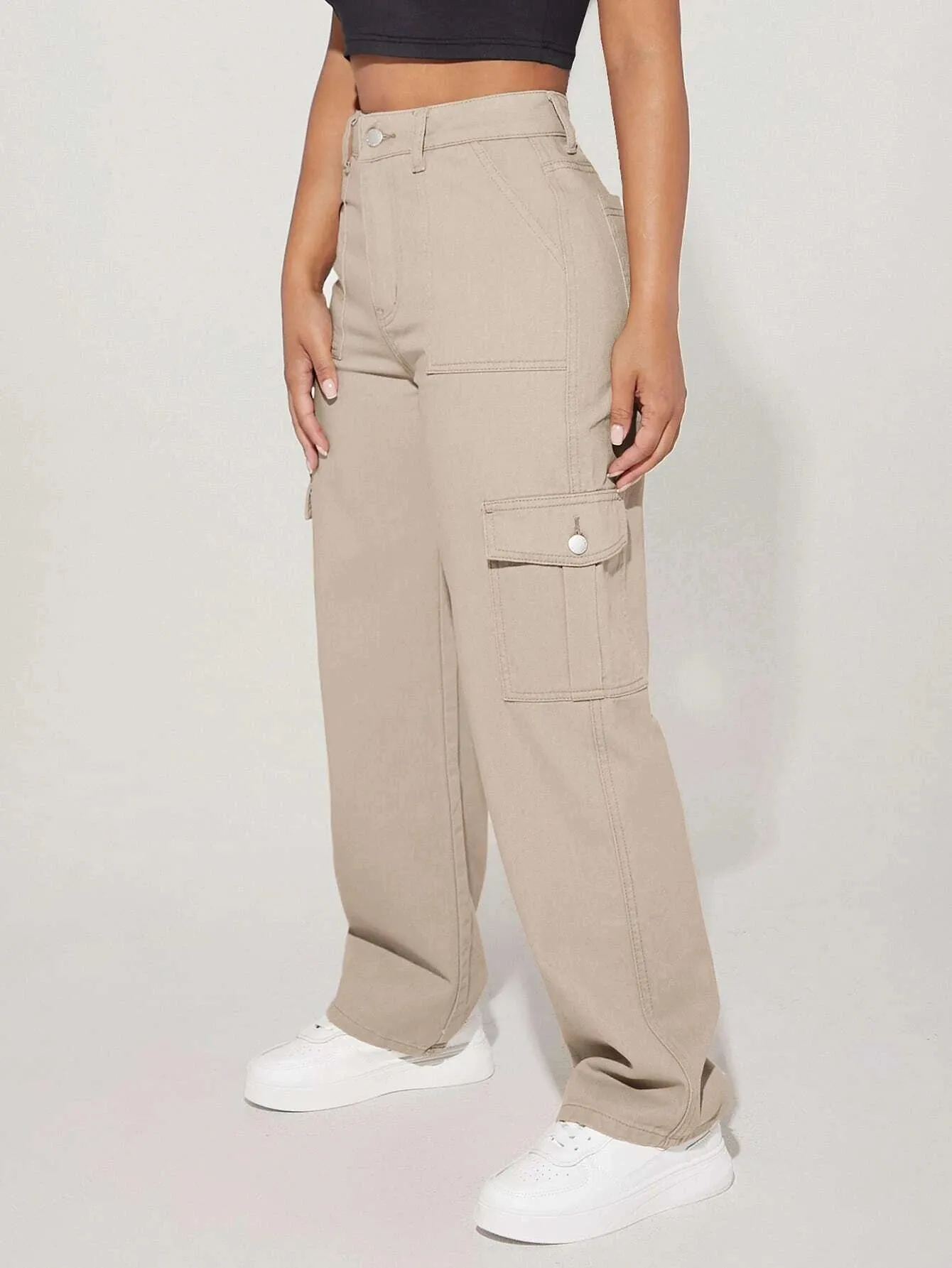 High Waist Flap Cargo Jeans