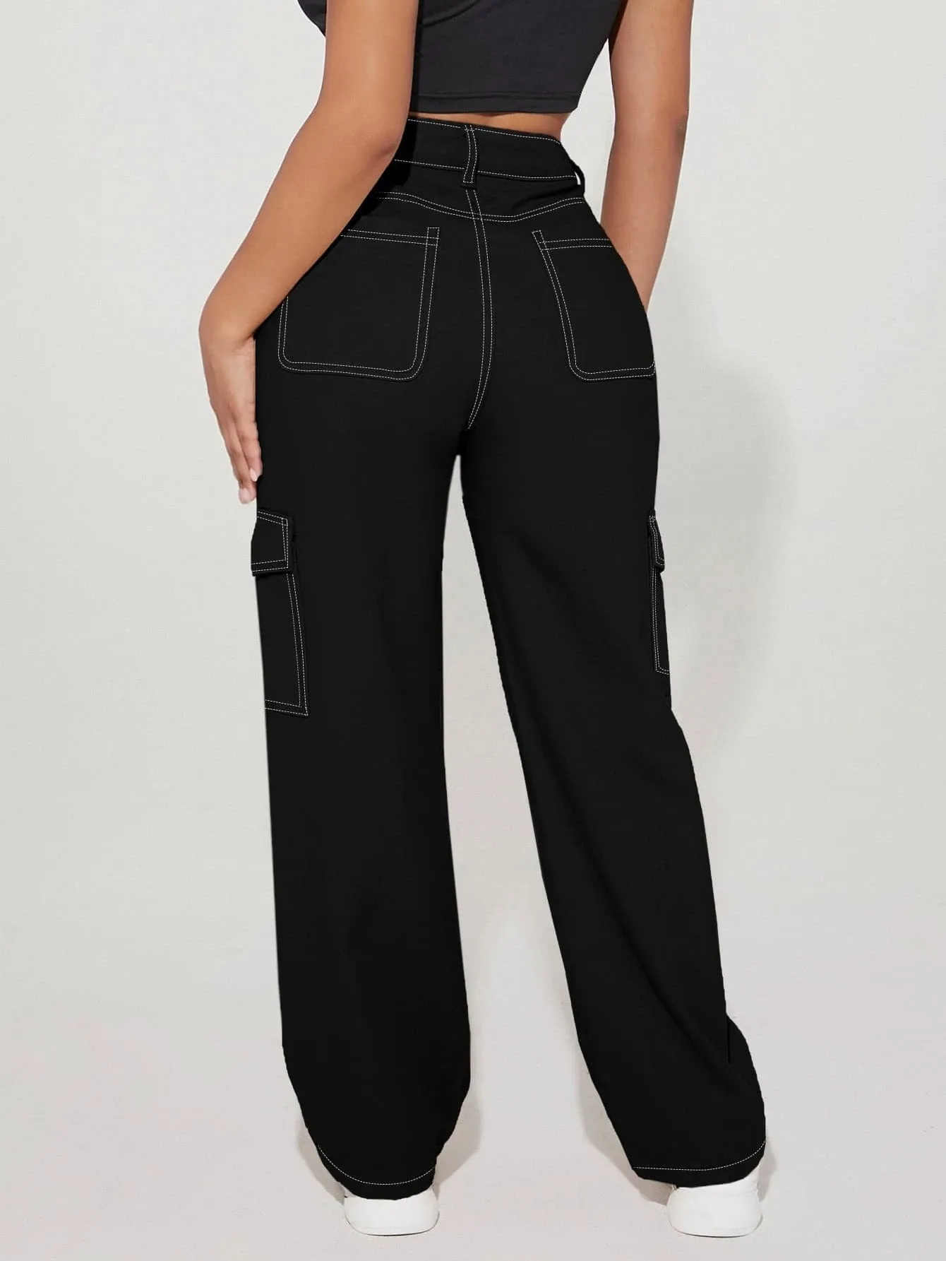 High Waist Flap Cargo Jeans