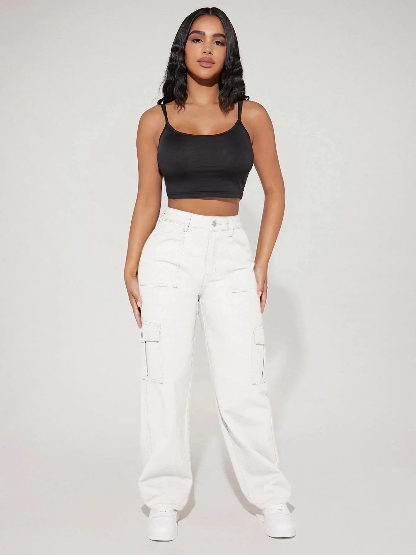 High Waist Flap Cargo Jeans