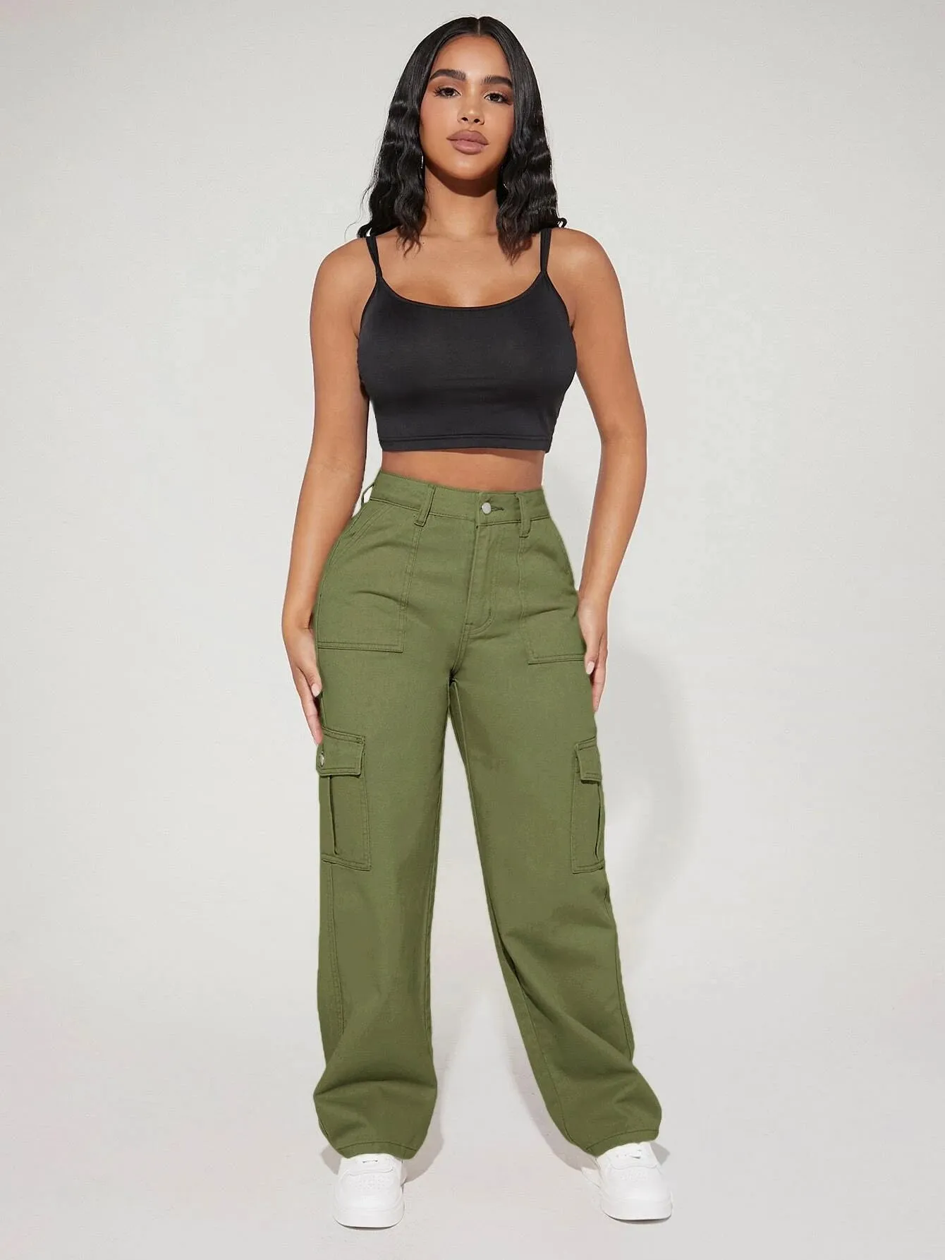 High Waist Flap Cargo Jeans