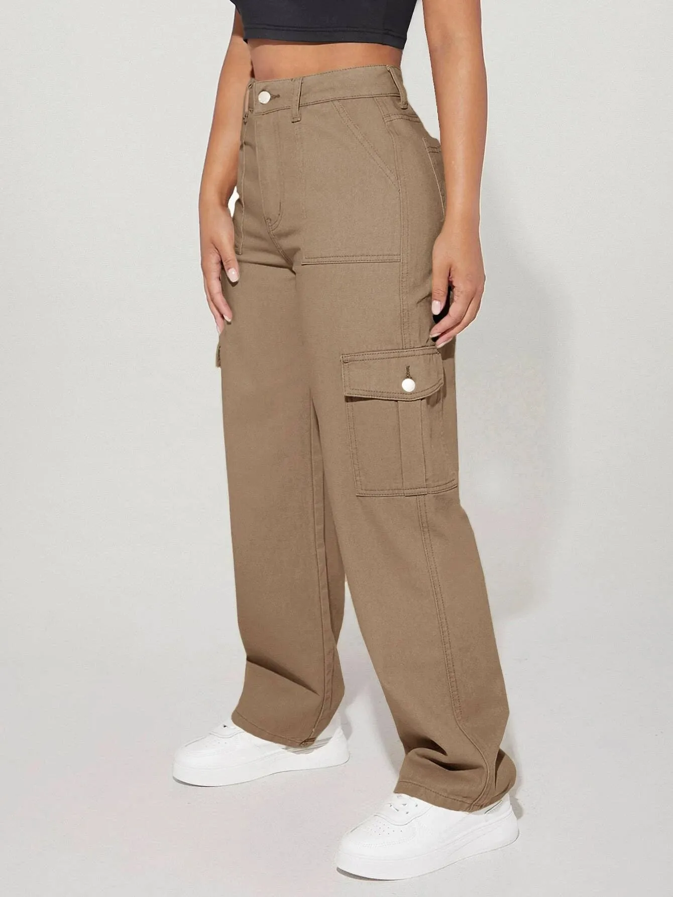 High Waist Flap Cargo Jeans