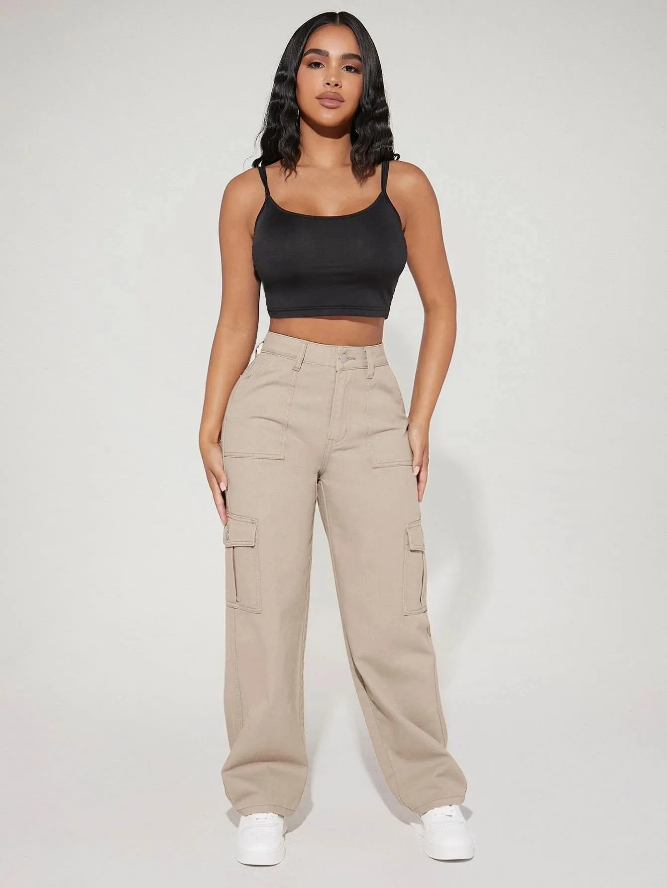 High Waist Flap Cargo Jeans