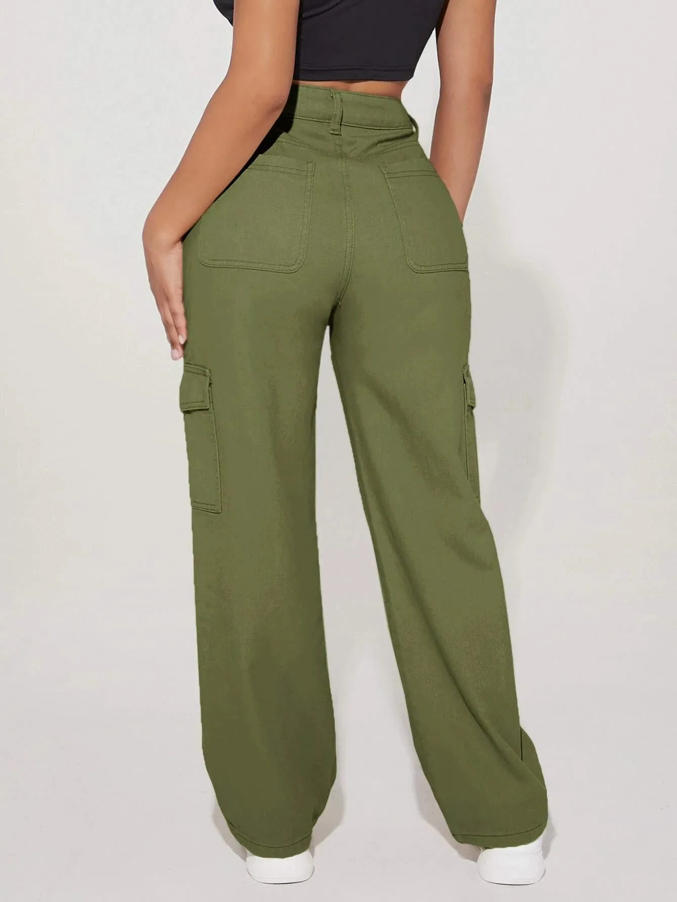 High Waist Flap Cargo Jeans