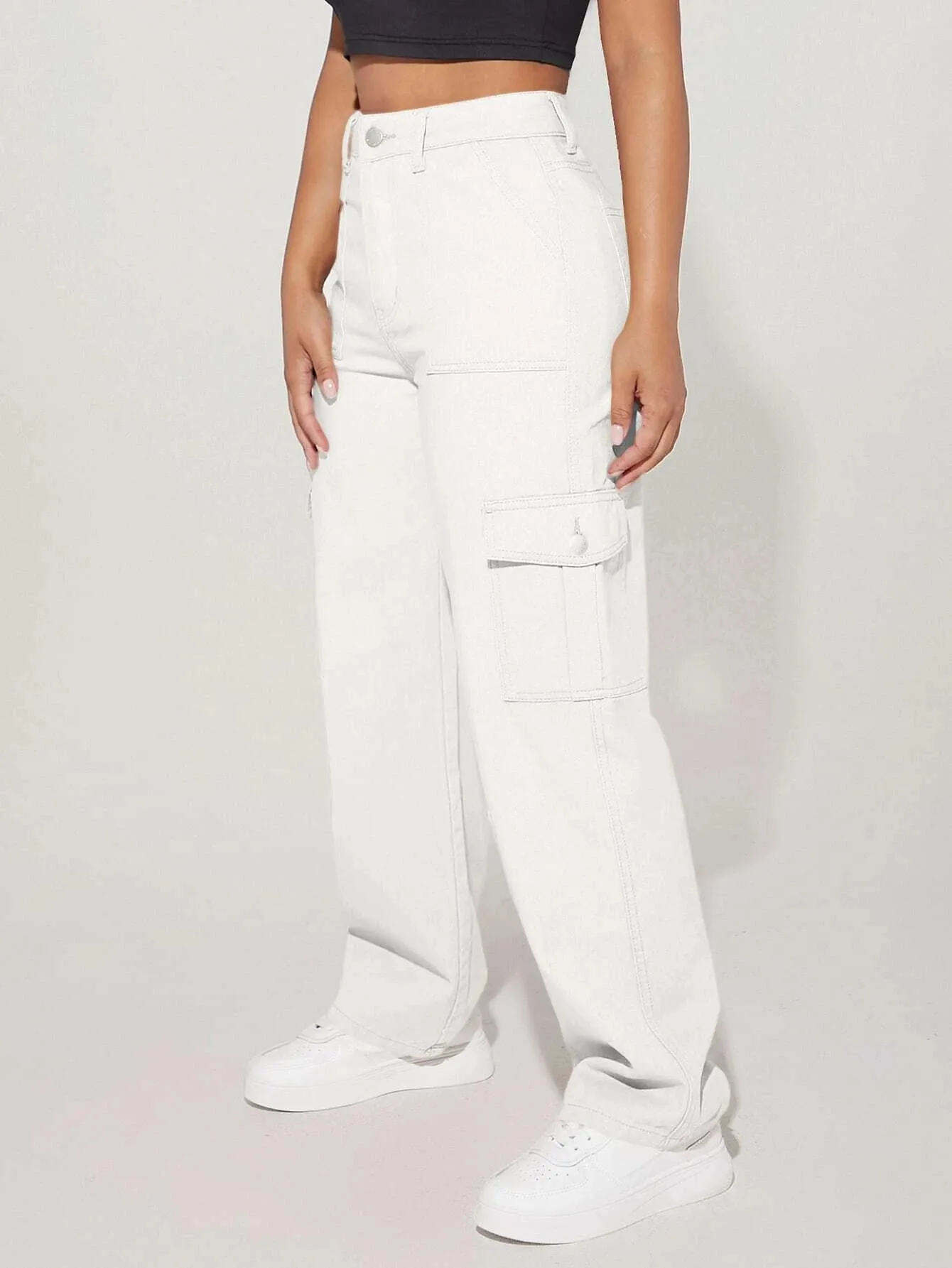 High Waist Flap Cargo Jeans