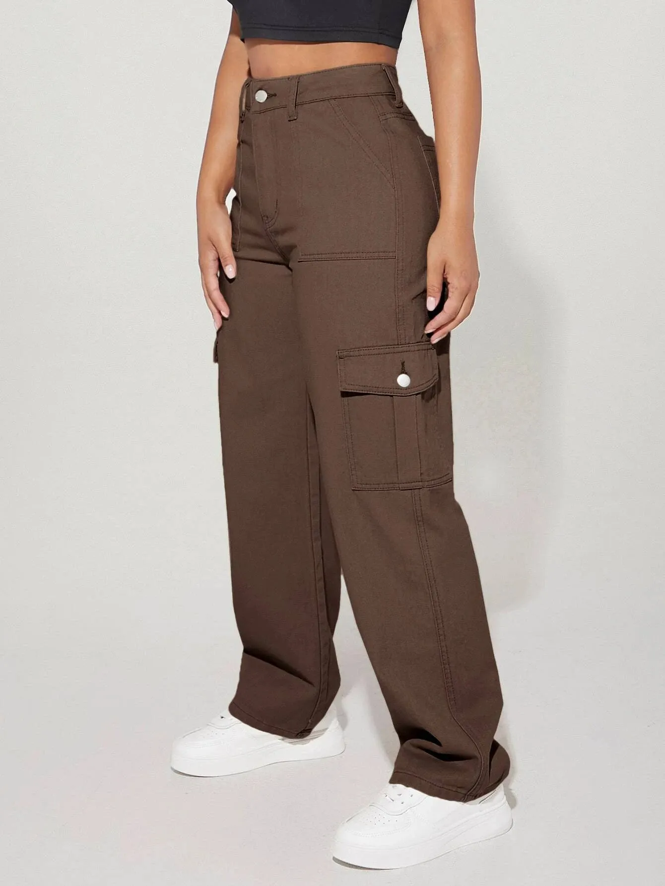 High Waist Flap Cargo Jeans