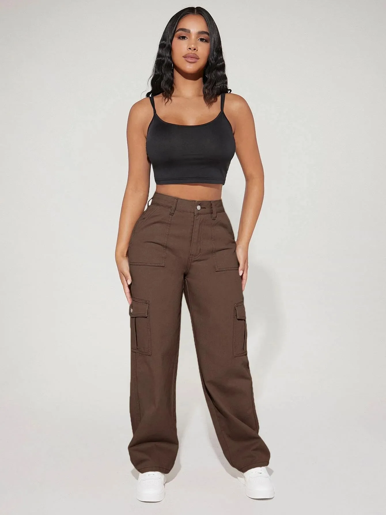 High Waist Flap Cargo Jeans