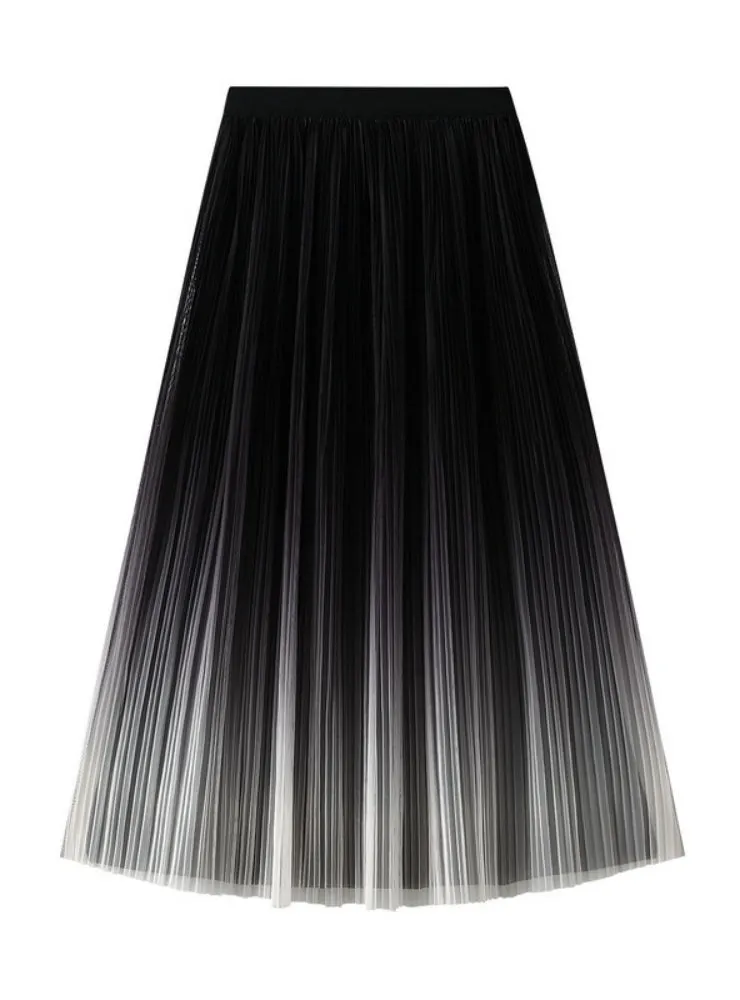 High Waist Gradient Pleated Skirt