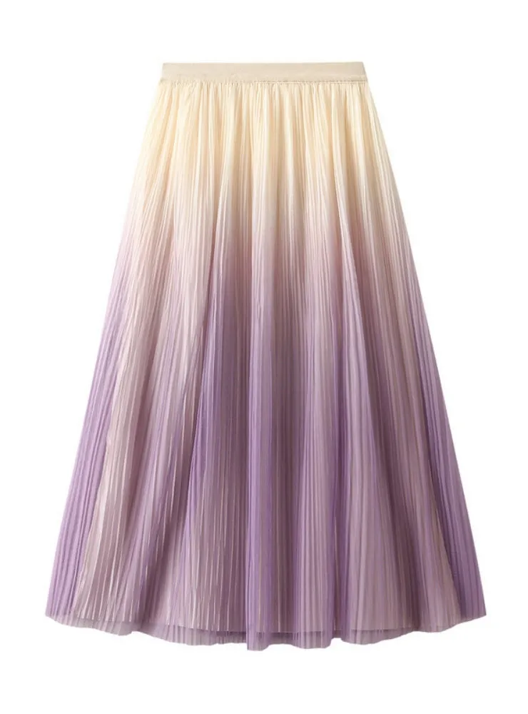 High Waist Gradient Pleated Skirt