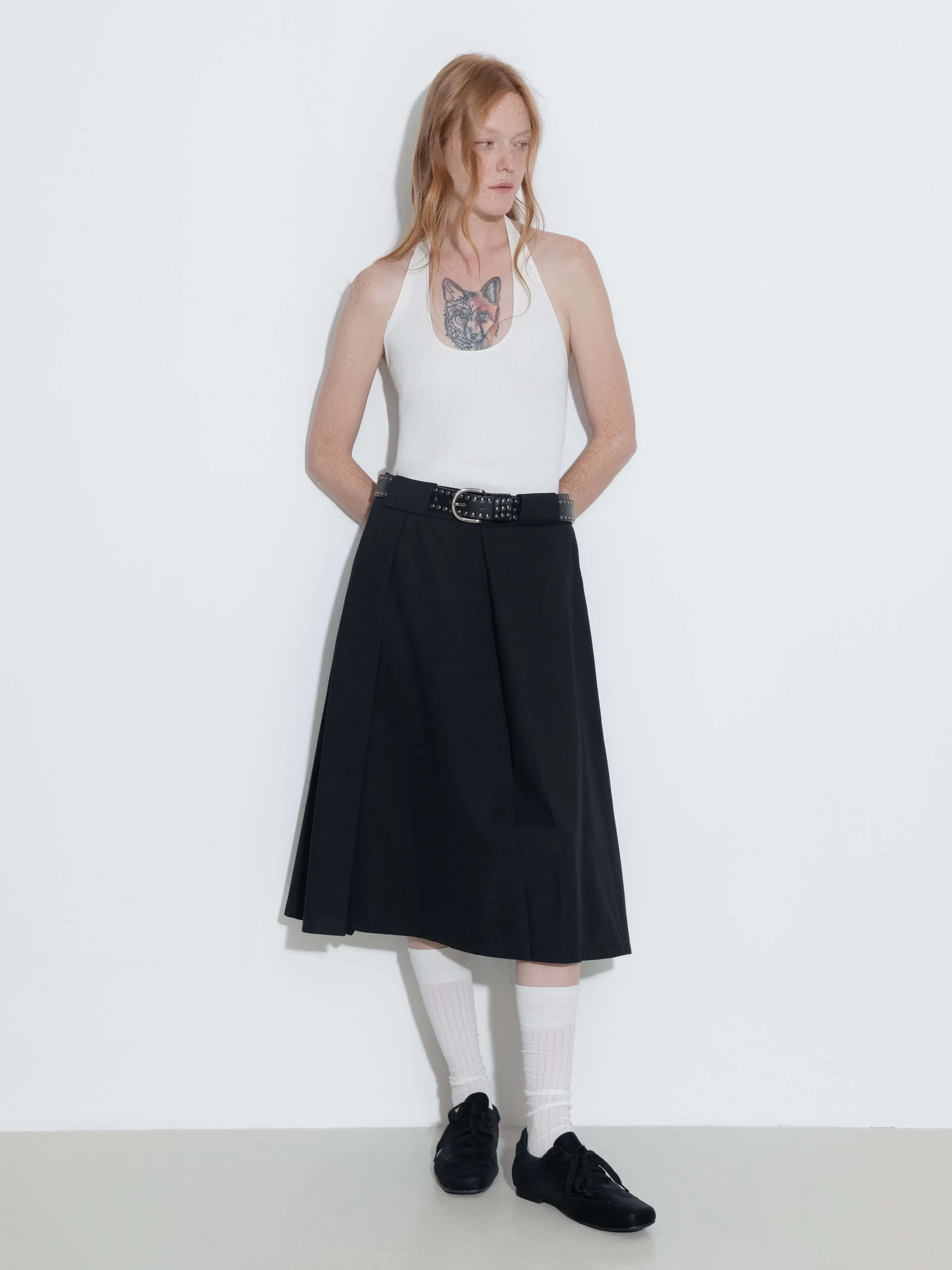 High Waist Pleated A-line Skirt