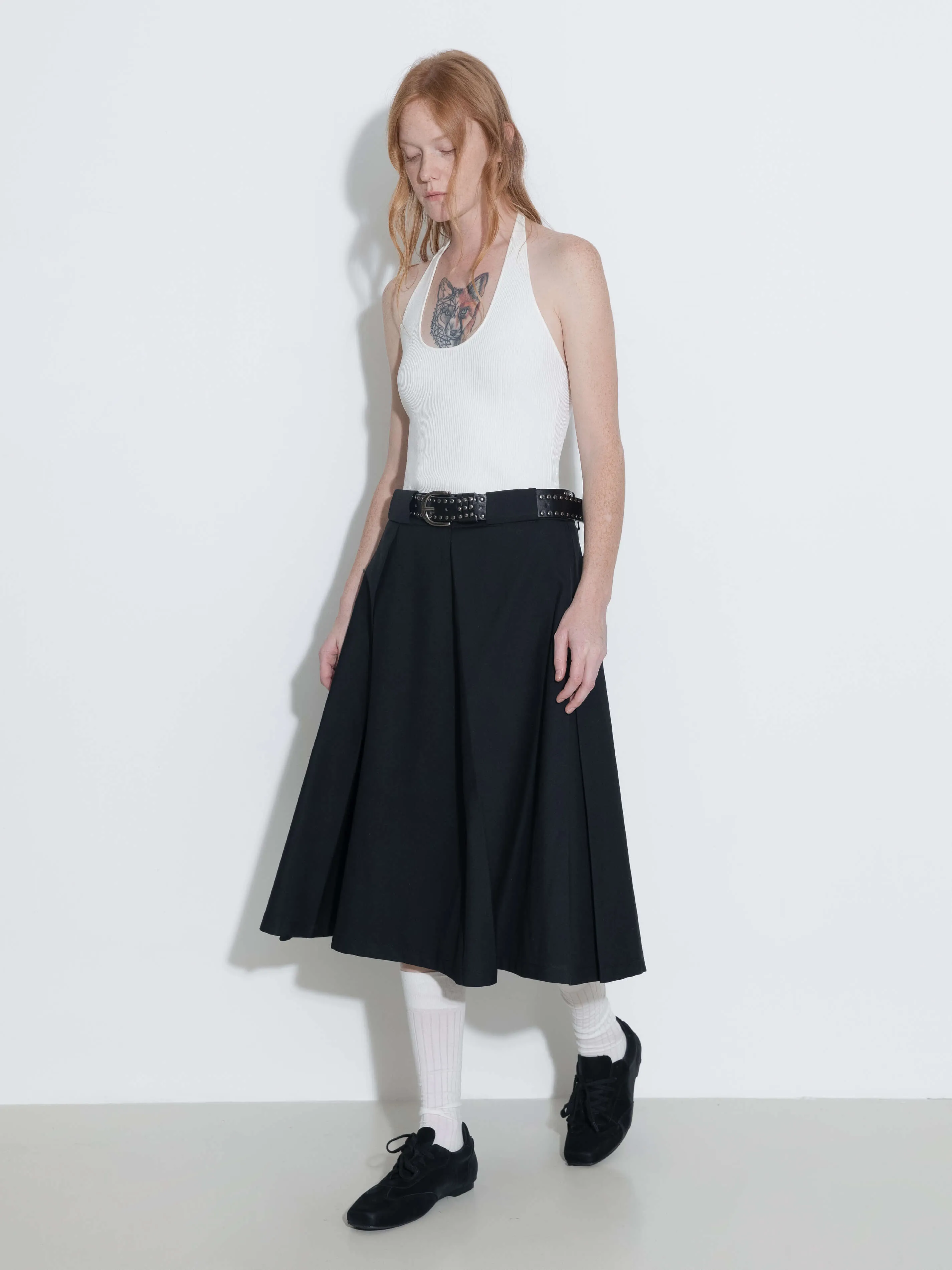 High Waist Pleated A-line Skirt