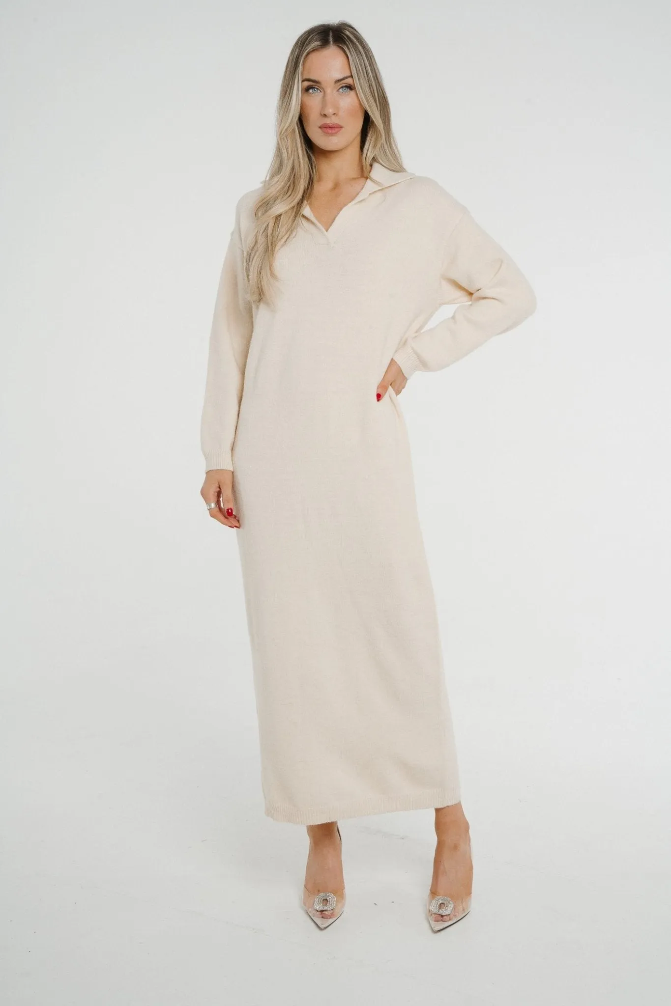 Ivy Knit Midi Dress In Cream