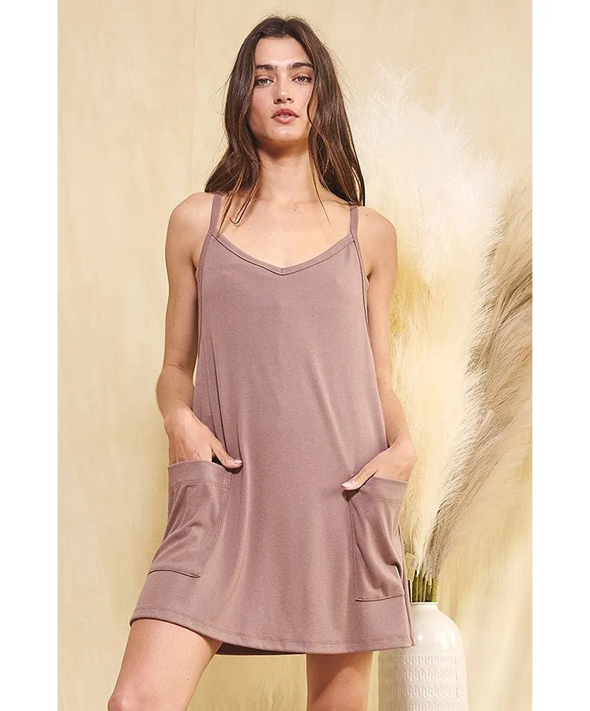 Jess V-Neck Jersey Solid Mini Dress with Shorts