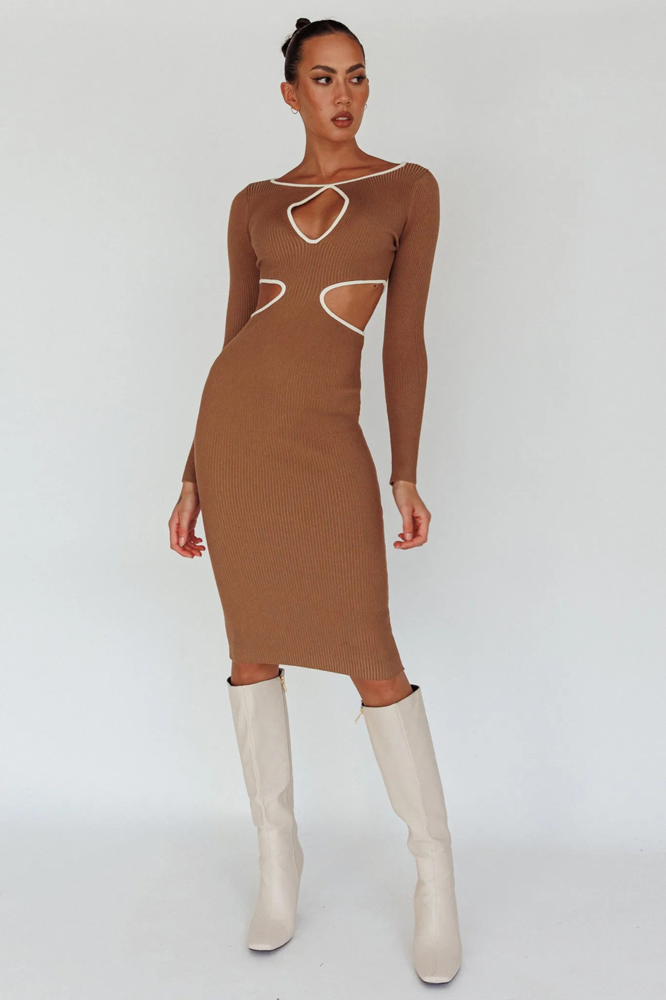 Jovie Keyhole Knit Midi Dress Mocha