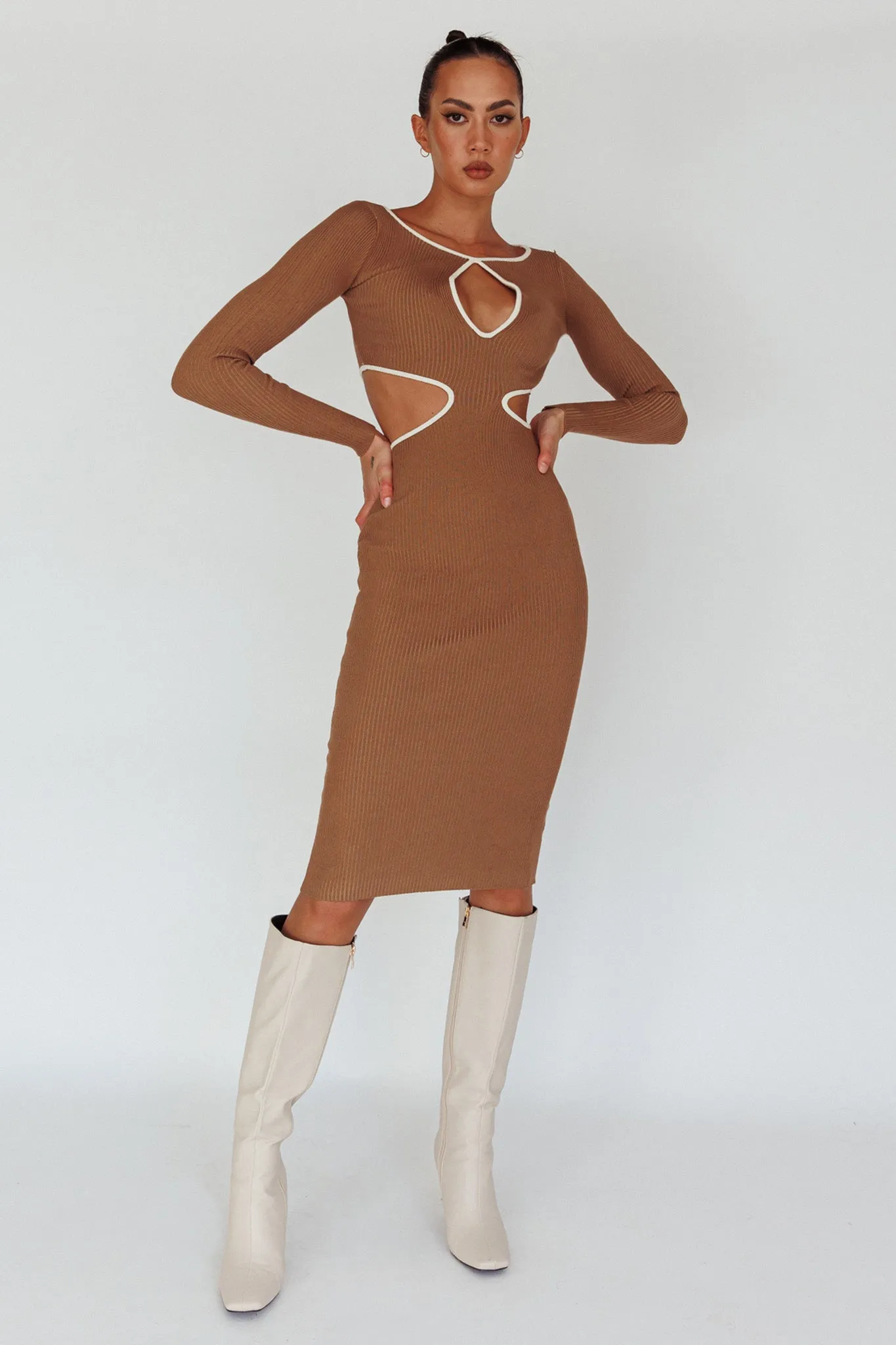 Jovie Keyhole Knit Midi Dress Mocha